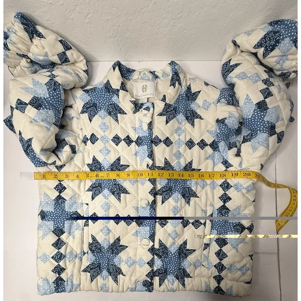 House Of Harlow 1960 Quilted Puffer Jacket Women L Cream Blue Retro Cottagecore - Image 4