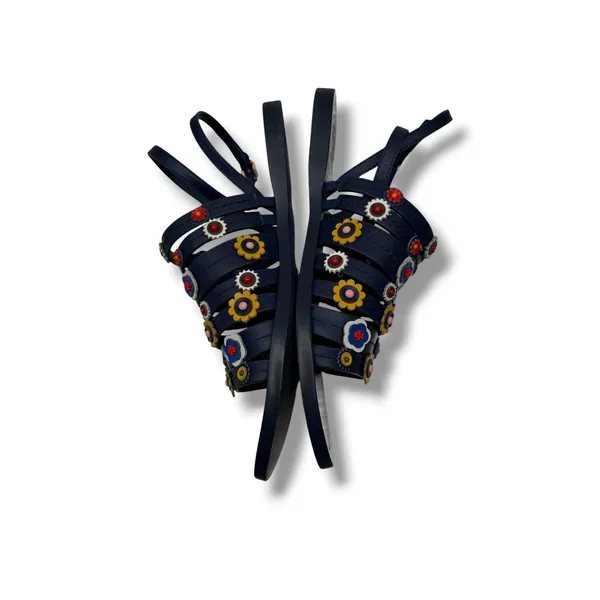 Tory Burch Marguerite Sandals 8 Navy Leather Floral Summer Casual‎ Boho - Image 3