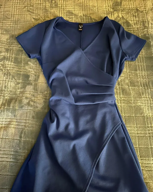 Royal Blue Wrap Front Dress - Image 3