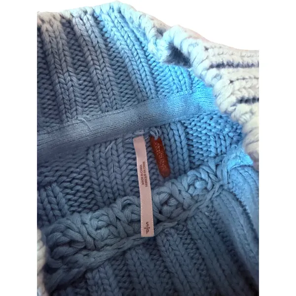 Free People Sweetheart Mock Neck Sweater Light Blue Chunky Knit Balloon Sleeve S - Image 3