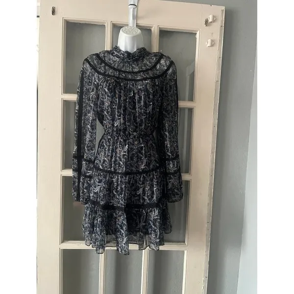 VERONICA BEARD Rahla Crochet-Trimmed Paisley Metallic Mini Dress - Image 8