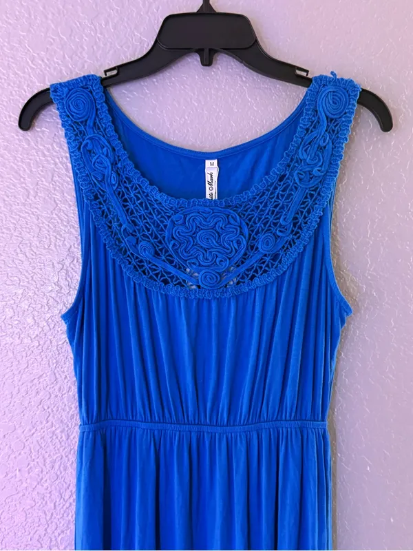 NEW White Mark Royal Blue Crochet Maxi Dress M Boho Stretchy Summer Sleeveless - Image 5