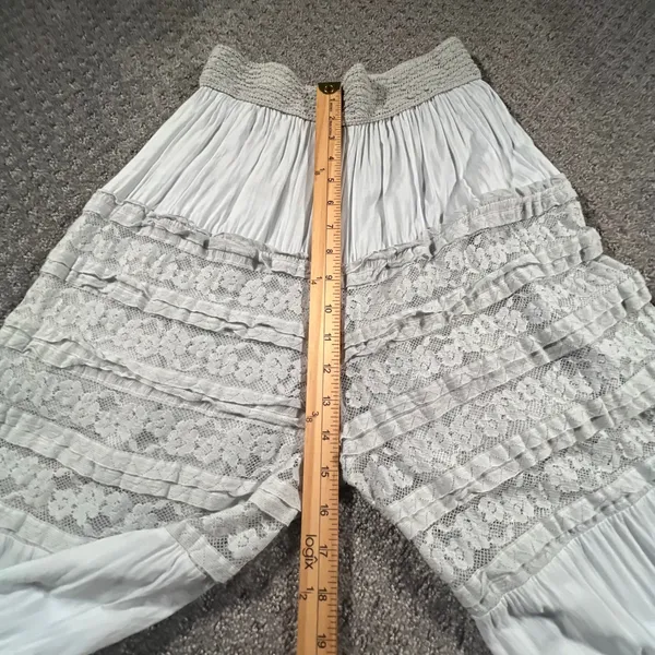 Made in Italy Lace Tiered Wide Leg Pants Womens M L Gray Boho Ruffle Crinkle - Image 8