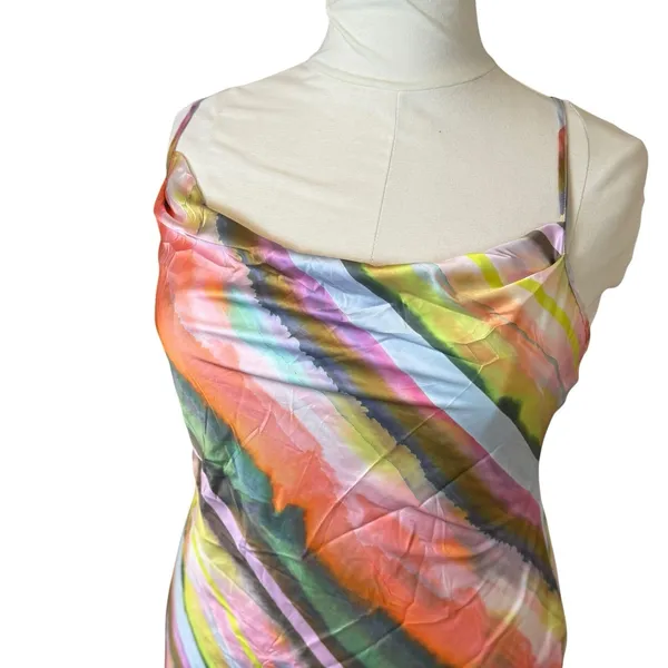Missguided Rave Printed Satin Cowl Neck Cami Bodycon Mini Dress 2XL Festival‎ - Image 6