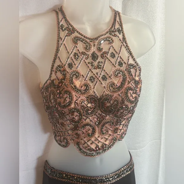 Sherri Hill Shimmery Sleeveless Two Piece‎ Dress 50157 Metallic Pink Beaded Prom - Image 5
