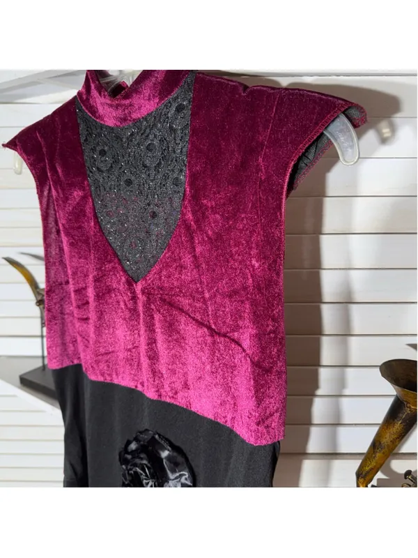 Vintage 90s gothic Goddess costume dress black lace burgundy velvet witchy Vamp - Image 3