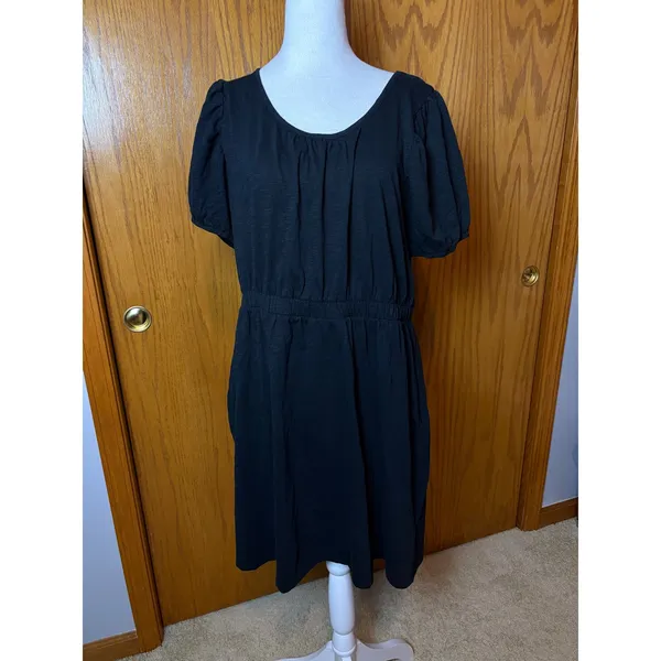 Daily Practice by Anthropologie Black Puff Sleeve Mini Dress 100% cotton Size L - Image 3