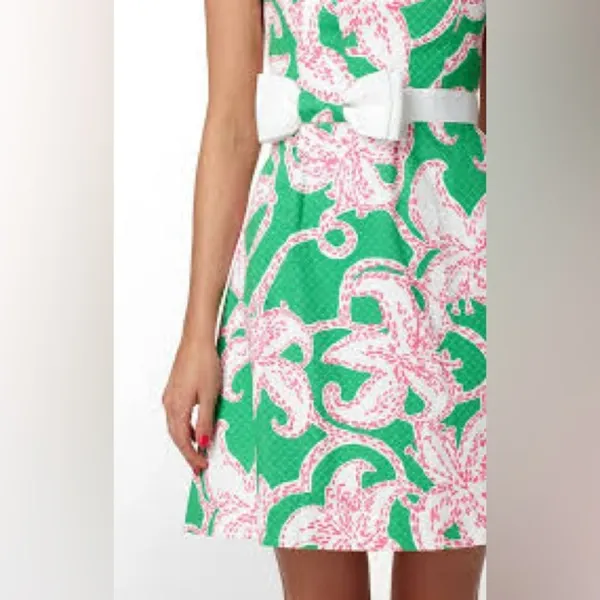 Lilly Pulitzer strapless lily print dress‎ green pink white womens size 2 - Image 2