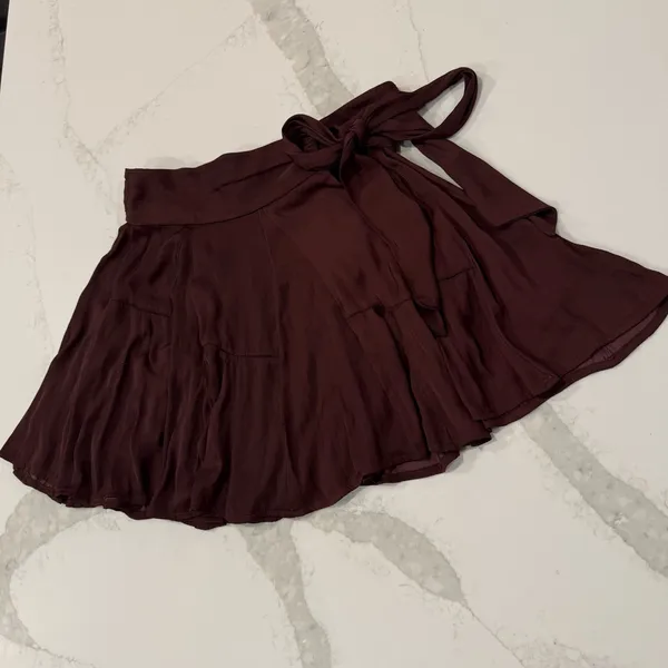 Free People Sateen Mini Wrap Skirt Women’s Small Chocolate Brown Bohemian Indie - Image 2