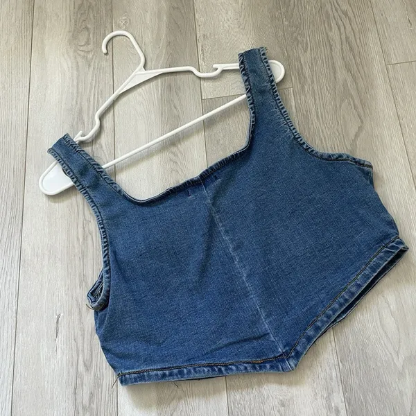 Vintage Corset Tank denim crop womens Blue (size 1x) western festival going out - Image 4
