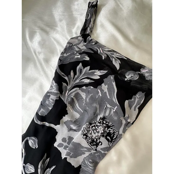 Gray and Black Sequin Beaded Vintage Maxi Dress Silver Size M - Image 3