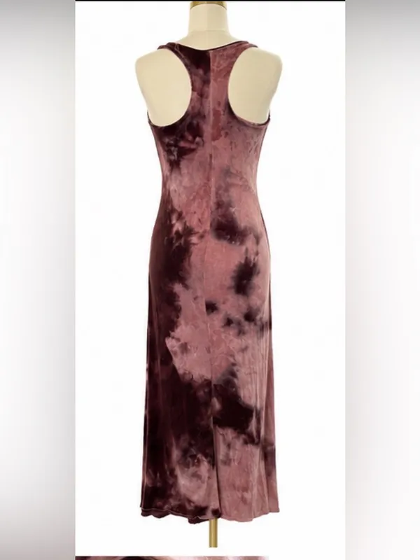 See You Monday Tie Dye Racerback Maxi Dress Mauve Brown Stretch Size Large - Image 3