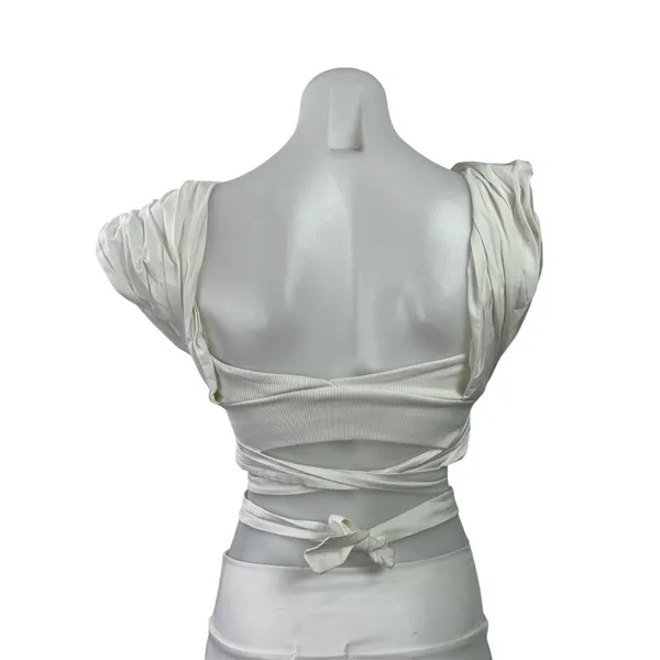 Zara Women's White Sleeveless Sweetheart Tie Wrap Blouse Crop Top Size M - Image 3