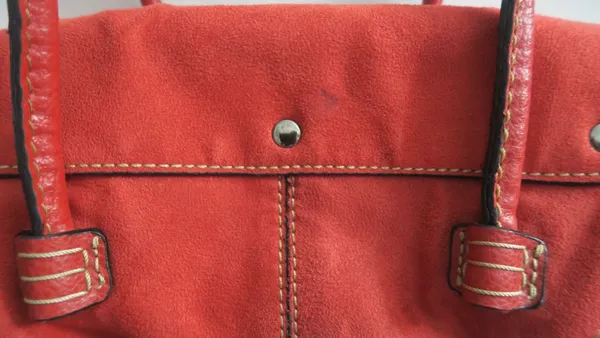 Mini flap over purse handback pocketbook velvety bag in red. - Image 7