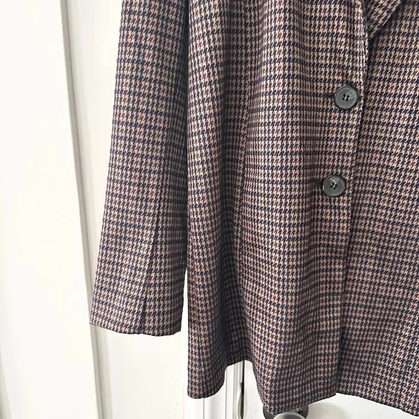 Avec Les Filles Anthropologie Brown Blue Houndstooth Longline Blazer Small 80103 - Image 4