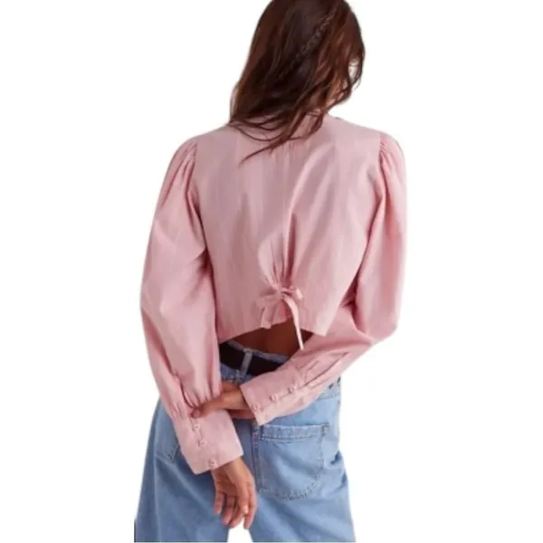 Free People‎ Farmhouse Fresh Baby Pink Slouchy Oversized Cotton Top Small NWT - Image 3