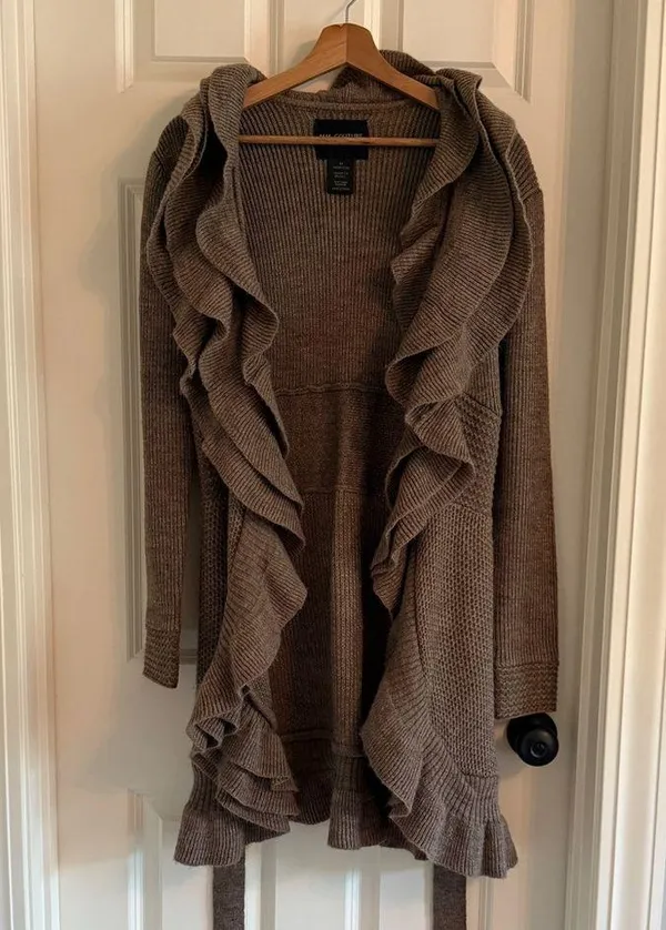MM Couture Brown Ruffle Cardigan Sweater - Image 3