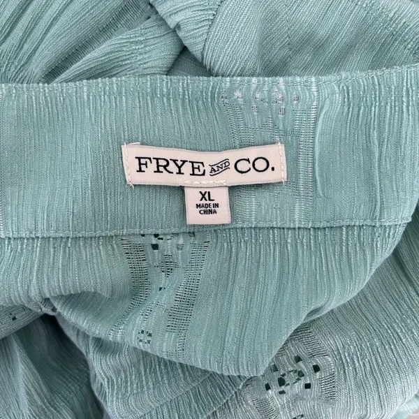 Frye & Co. Green Teal Eyelet Peplum Blouse Lace Floral Western Boho Flowy - Image 4