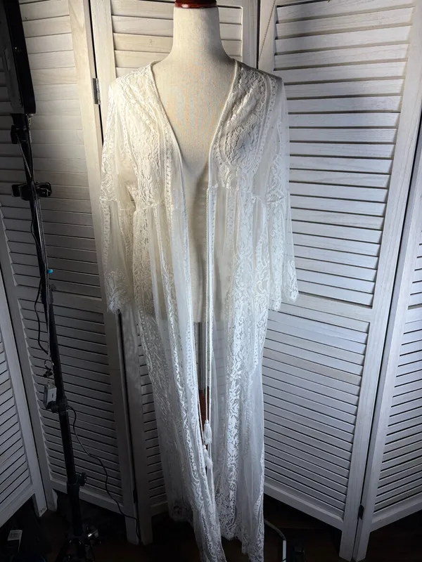 White Boho Duster long sleeve size small - Image 4