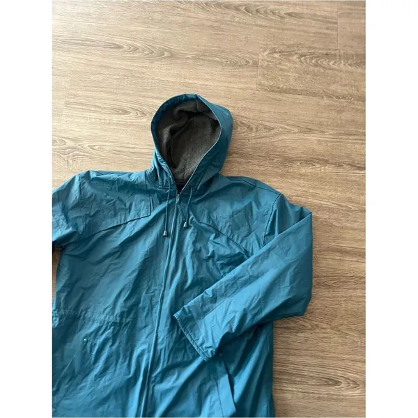 Misty Harbor Rain Coat Jacket Womens Large Teal Hooded Fleece Lined Vinyl Coat - Image 7