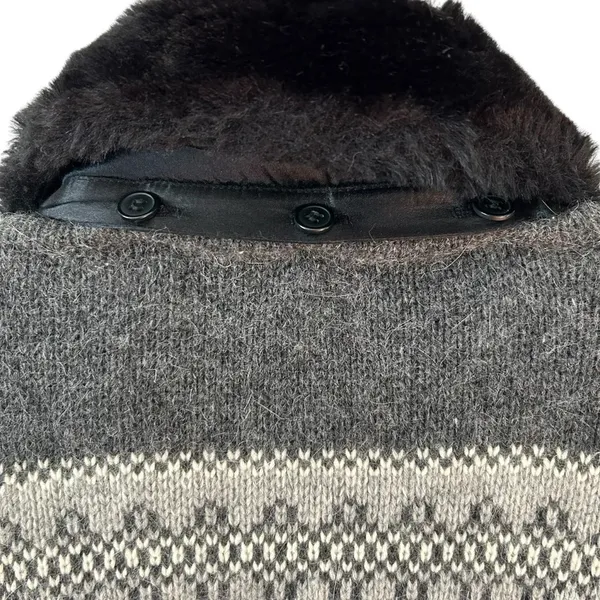 Women’s Vintage Lambswool Angora Blend Fairisle Cardigan Sweater Faux Fur Collar - Image 5