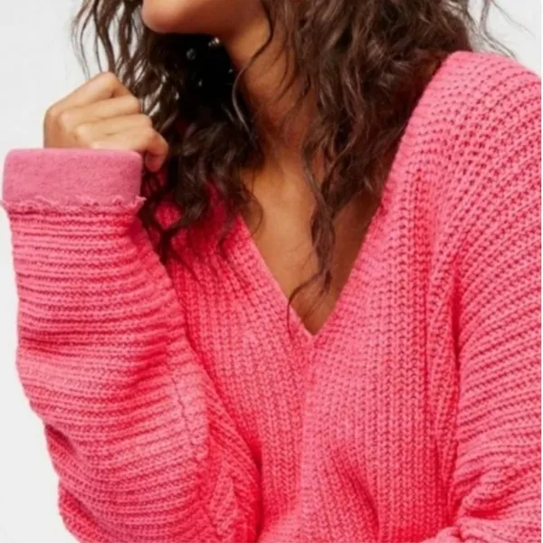 Free People Take Me Over Sweater Women's Size Medium Large Pink Chunky Oversized - Image 2