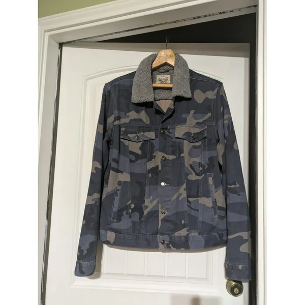 American Vintage Mens Camo Pockets Long Sleeve Collared Trucker Jacket Size L - Image 3