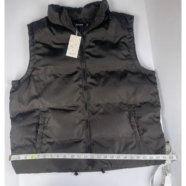 Automet Women's Cropped Puffer Vest Size XL Black Full Zip Pockets - Image 5