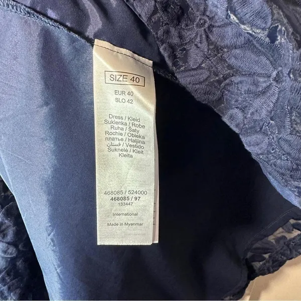 Orsay Navy Blue Floral Embroidered Lined A‎ Line Dress Size: EU 40 or US 8 - Image 4