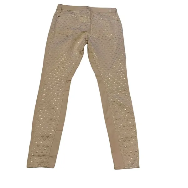 7 for all Mankind Jeans Women Beige Shiny Gold Jacquard Size 29 Metallic Party - Image 4
