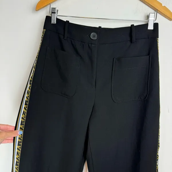 Zara Wide Leg Side Tape Stripe Pants Trouser Sz Medium Black - Image 7