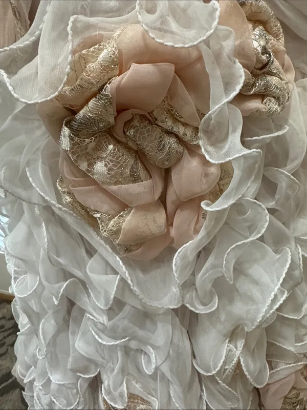 Mac Duggal Strapless Blush Pink Floral Ruffle Mermaid Gown Size 8 - Image 7