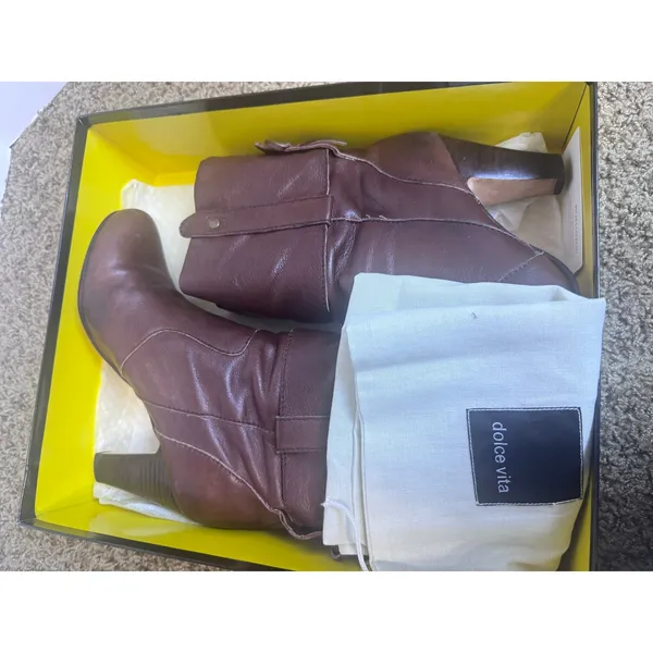 Dolce Vita Brown Nappa Leather Heeled Ankle Boots Slouchy Western Booties sz 8 - Image 9