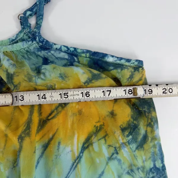 Santiki Womens XL Tie Dye Sunburst Rayon Dress Yellow Blue Green Summer Boho - Image 3