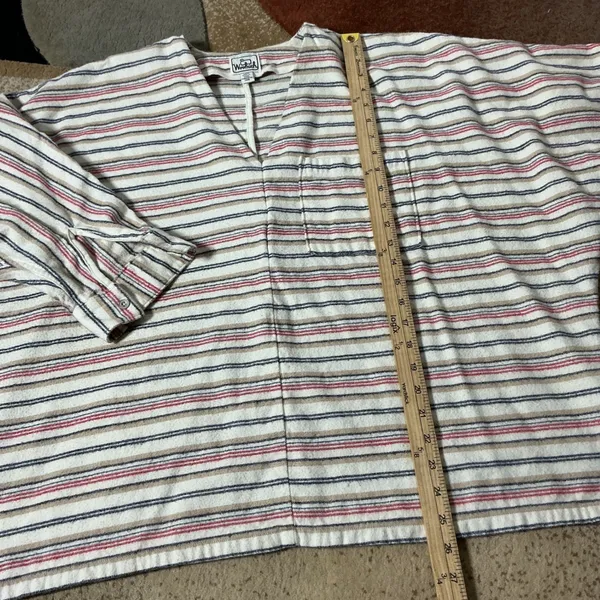 Woolrich Vintage Striped Flannel Tunic Women Medium Cream Oversized V-Neck Top - Image 3