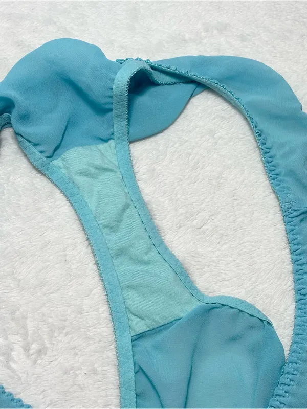 Victoria's Secret Y2K Vintage Sheer‎ Aqua Lace Trim Babydoll Chemise Brief Set - Image 8