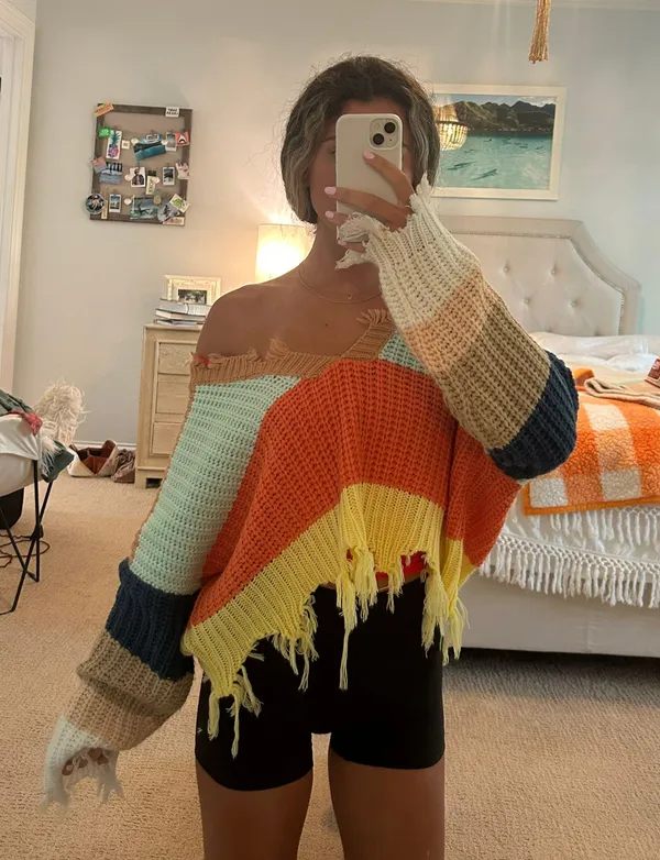 Storia Colorblock Frayed Sweater - Image 4