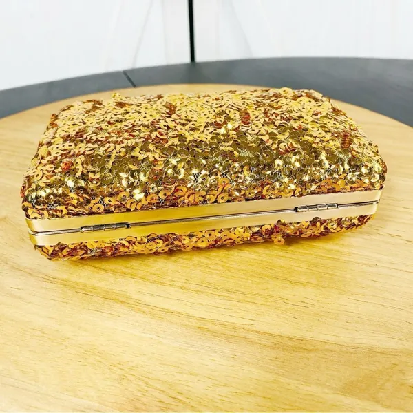 Street Level Sequin Hardside Mini Clutch‎ Evening Bag Metallic Gold - Image 4
