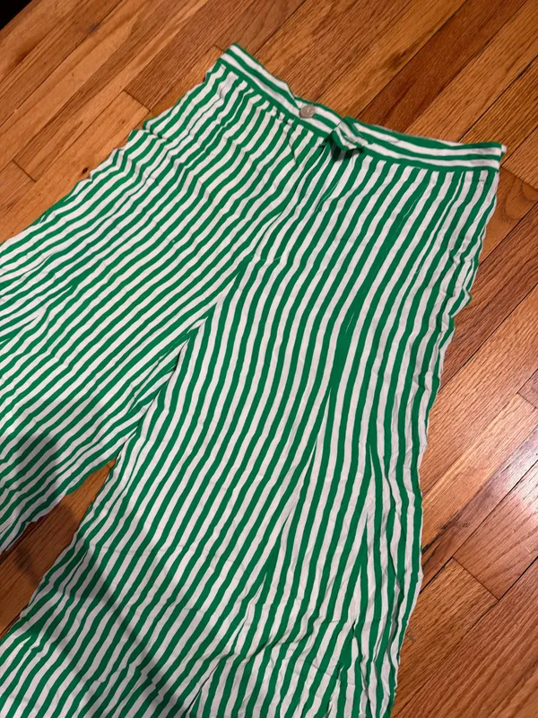 NWOT Anthropologie Mackenzie Striped Extra Wide Green/White Gaucho Crop Pants Sz 10 - Image 7