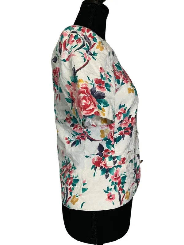 Pendleton Vintage Floral Button-Up Blouse with V-Neck and Short Sleeve - Image 4