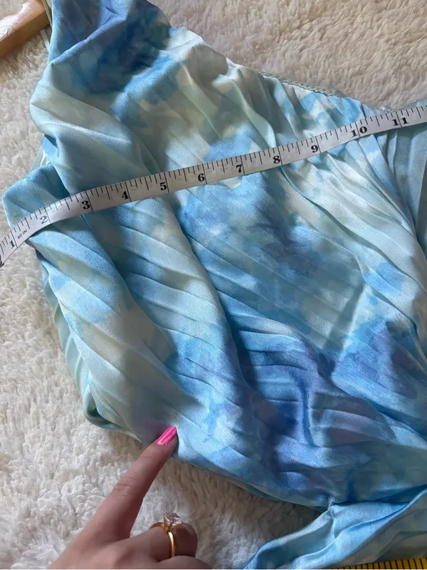 Abercrombie & Fitch Giselle Pleated One-Shoulder Cutout Maxi Dress Blue Medium T - Image 10