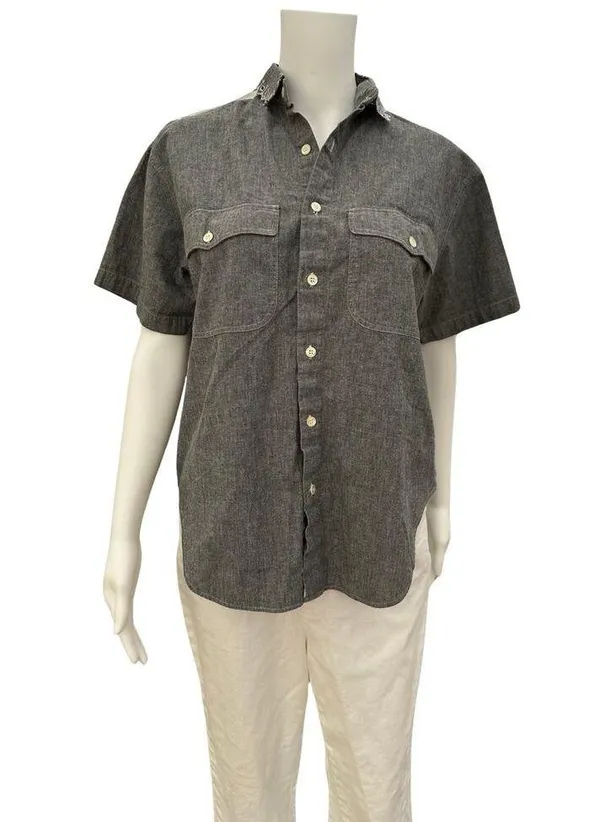 Vintage 1980s JG Hook Grey Denim Short Sleeve Top Medium - Image 2