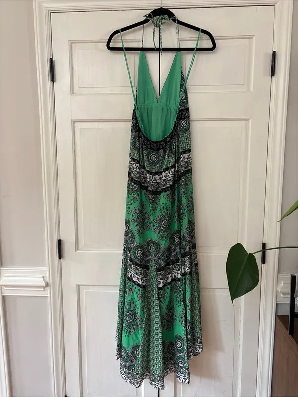 Alice & Olivia Alette Halter Maxi Dress Green‎ New Size 12 NWT Bandana Print - Image 11