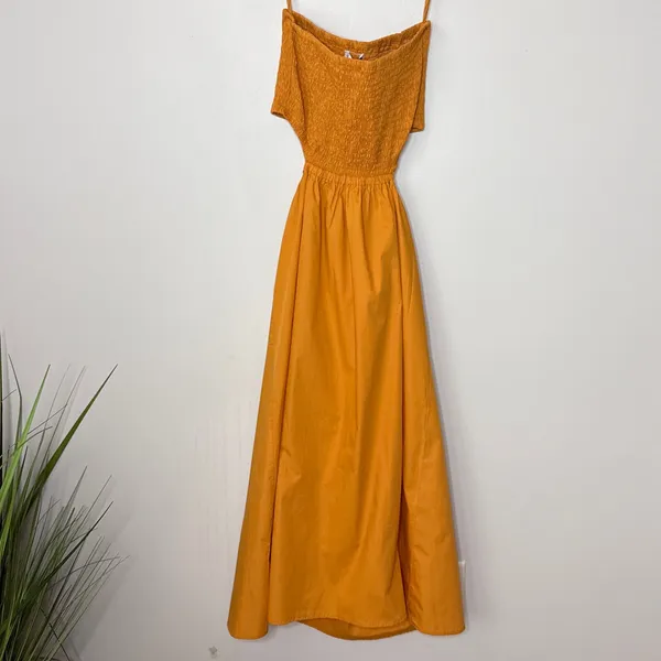NWT Faithfull The Brand Deva Midi‎ Dress Plain Orange Smocked Cut Out Large - Image 4