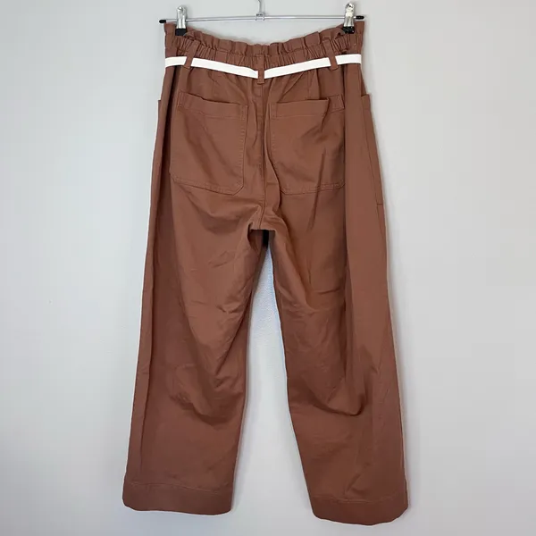LOFT Paperbag Utility High Rise Straight Leg Cotton Twill Belted Pants Brown - Image 6