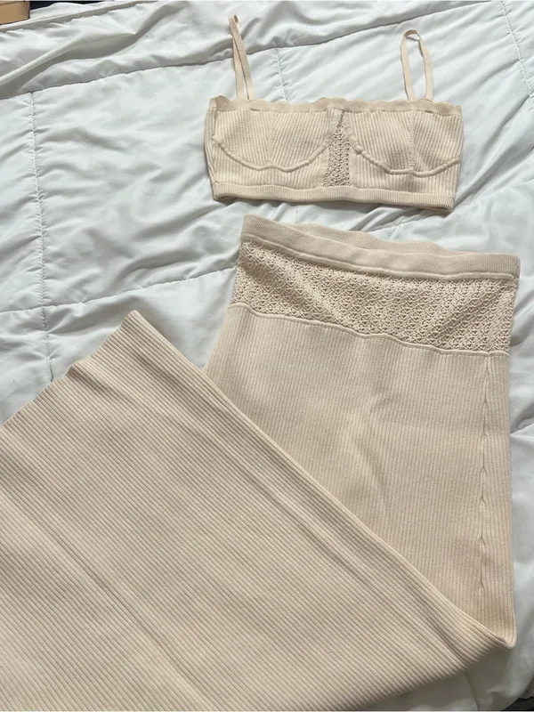 Reformation Magnolia Knit Set Ivory - Size Small - Image 4