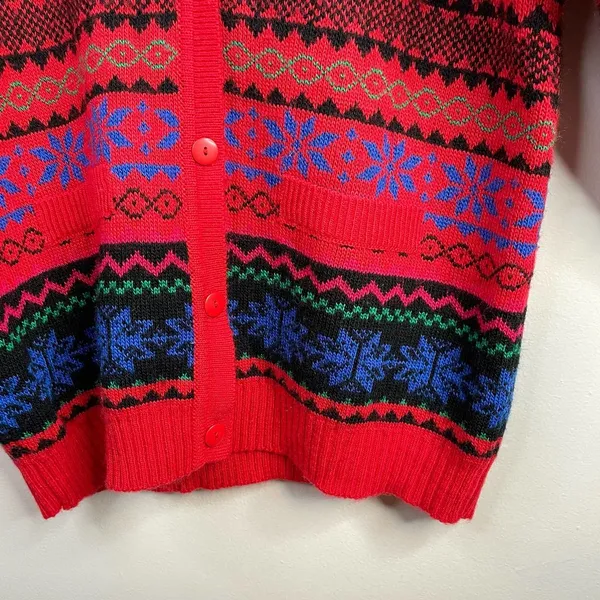 Vintage Boundary Waters Acrylic Fair Isle Boyfriend Grandpa Cardigan Sweater L - Image 4