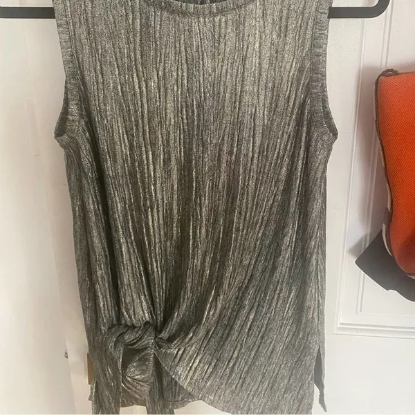 NWOT-INC women’s shimmering silver, side tied blouse - Image 2