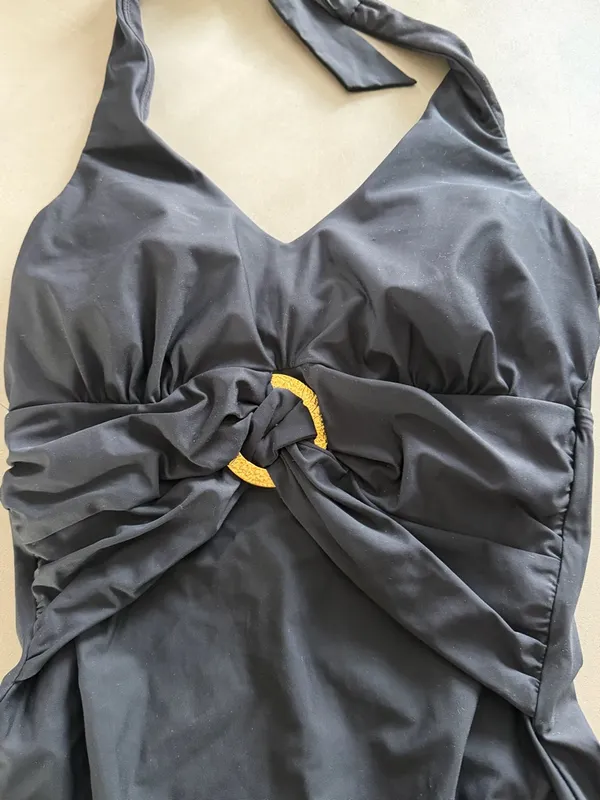NEW SPANX Black One Piece Swimsuit Size 8 Ruched Halter Tummy Control Slimming - Image 4