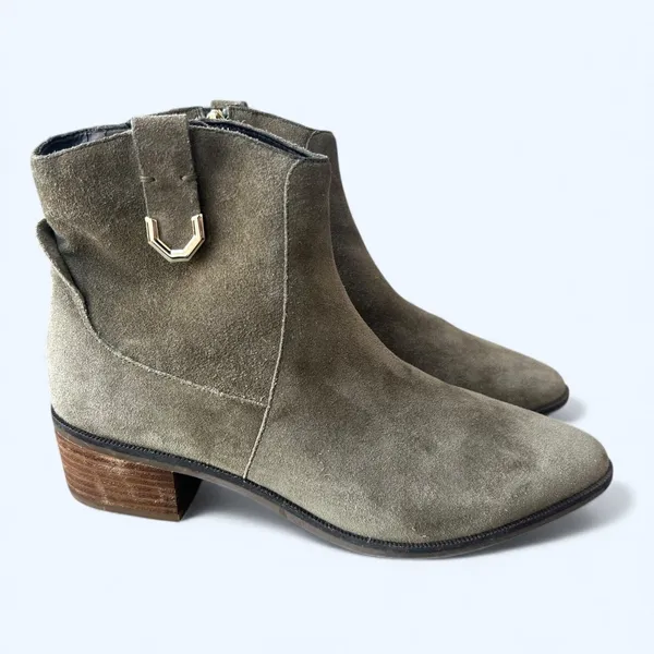 Cole Haan Maci Suede Ankle Boots Olive Green Block Heel Womens 8 Chic Minimalist - Image 2